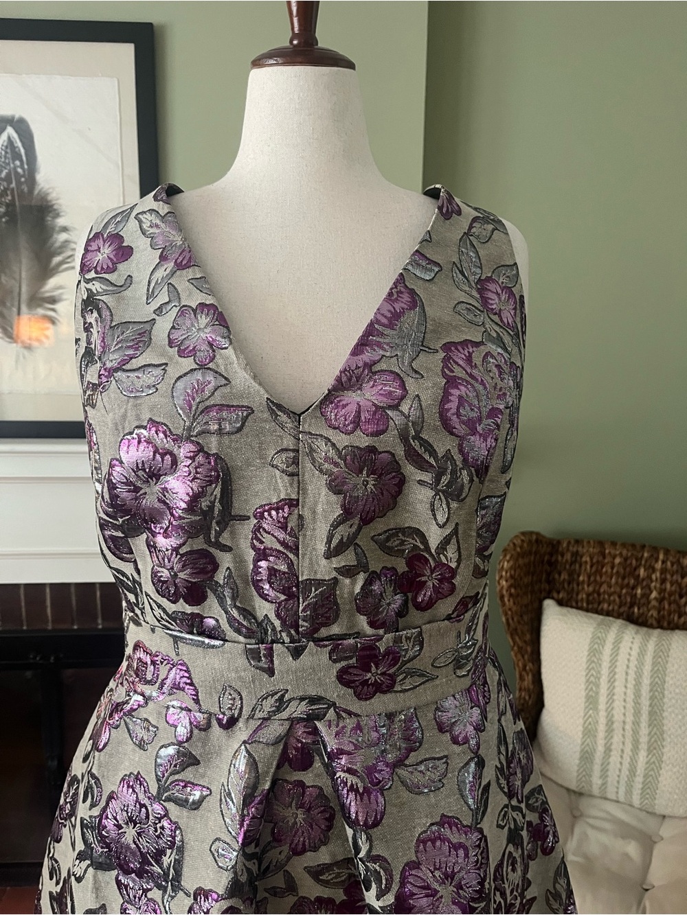 ELOQUII Metallic Floral Jacquard A-Line Dress — Size 22 - Picture 2 of 10